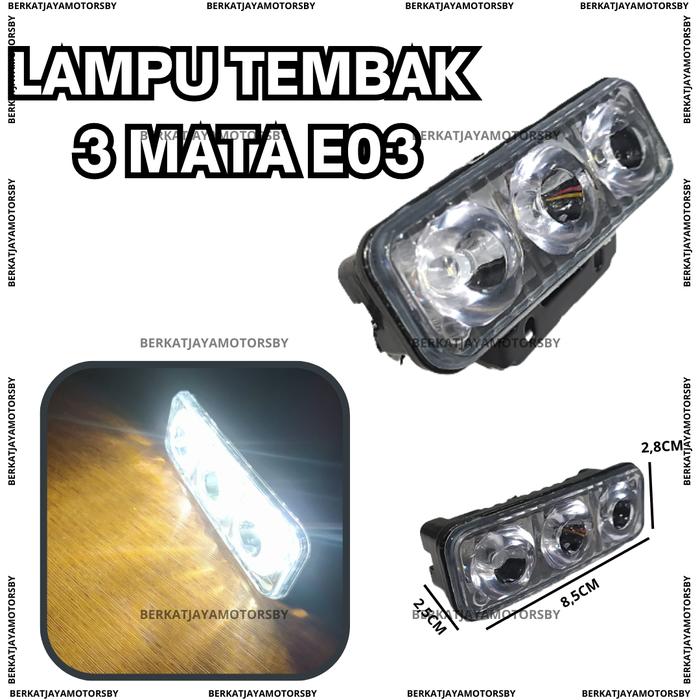 LAMPU SOROT STROBO 3 MATA MODEL RTD LED MOTOR MOBIL BAHAN BESI + FLASH