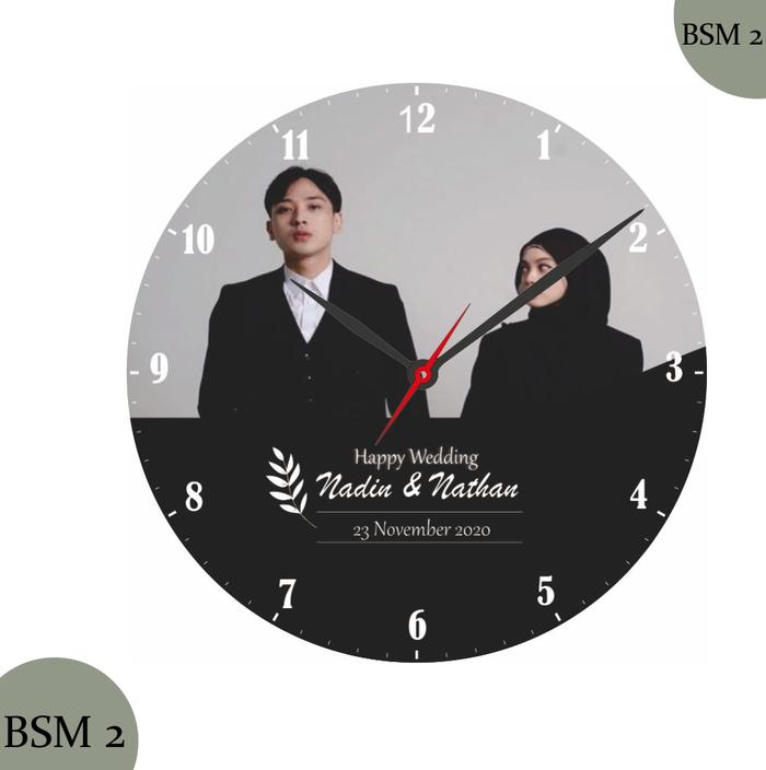 JAM DINDING KAYU CUSTOM FOTO NAMA/HADIAH PERNIKAHAN/ULANG TAHUN