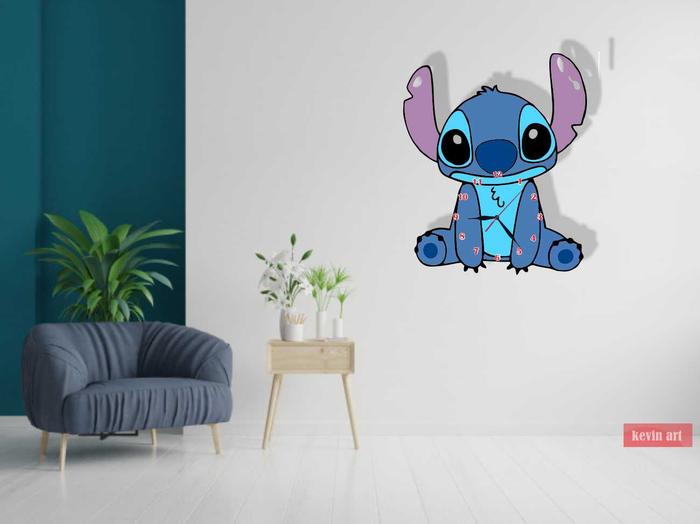 JAM DINDING KARAKTER STITCH ANIMASI ANAK HIASAN DINDING KAMAR TIDUR ANAK RUANG TAMU WALL DECOR ANIMA