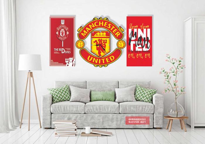 Jam dinding kayu unik besar logo MANCHESTER UNITED