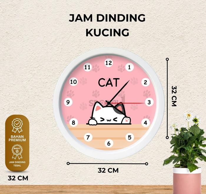 Jam Dinding BESAR - Diameter 32CM / Jam Dinding KUCING Hiasan Dinding Kamar Aesthetic - Jam Dinding