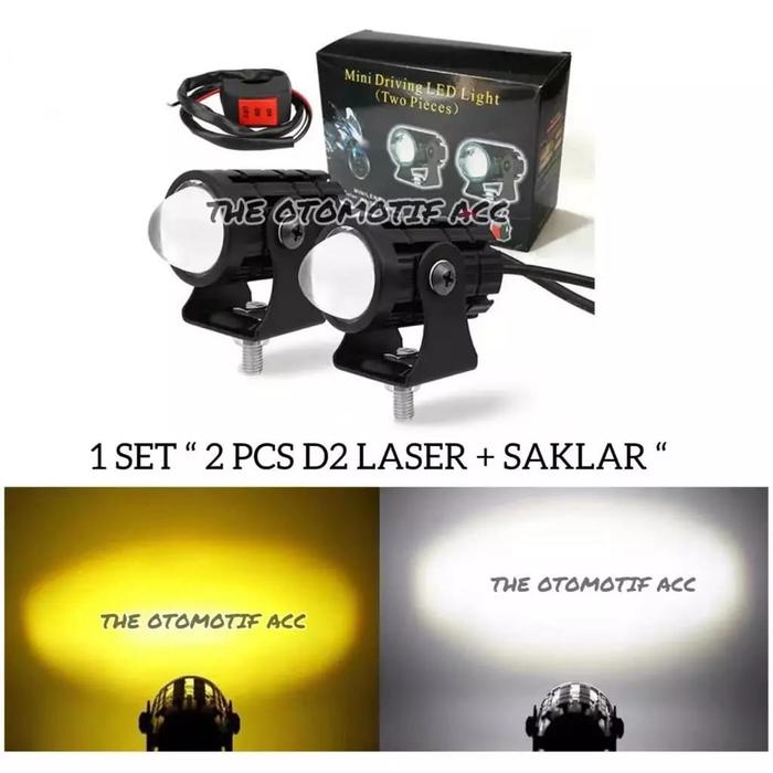 Lampu Tembak Sorot D2 Laser Gun Mini Driving 1 set + Saklar On Off Stang Light Super Terang Hi Lo Un