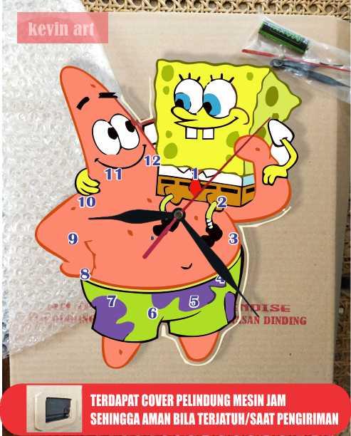 JAM DINDING MURAH ANIMASI SPONGEBOB HIASAN DINDING KAYU GANTUNGAN DINDING SERBAGUNA PAJANGAN MINIATU