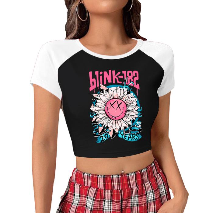 Blink 182 Crop Tops 20 Years Tour Crop Tops Gift for Blink 182 Fan Blink 182 Merch O-Neck Short Slee