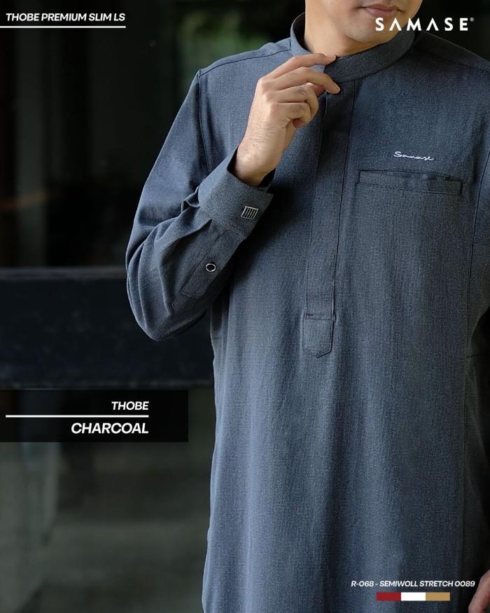 HomeSweet- SAMASE Jubba Jubah Thobe Premium Slim R068 Ghamis Pria Dewasa Lengan Panjang - Navy, M