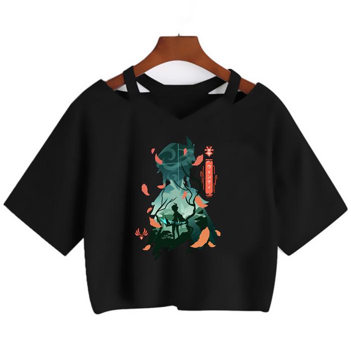 Vintage Cropped Genshin Impact Crop Top Women Y2k Aesthetic Xiao Hu Tao Zhong Li Goth Kaedehara Kazu