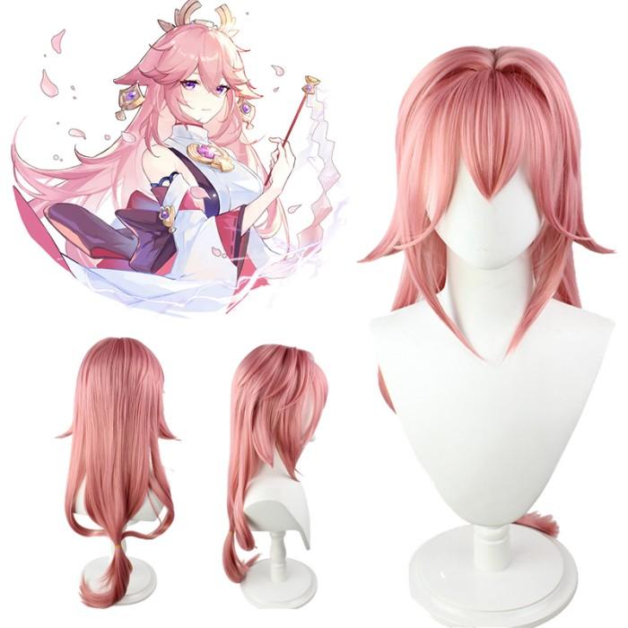 Cosplay Pink Wig / Rambut Palsu Anime / Wig Cosplay Yae Miko / Genshin Wig Cosplay