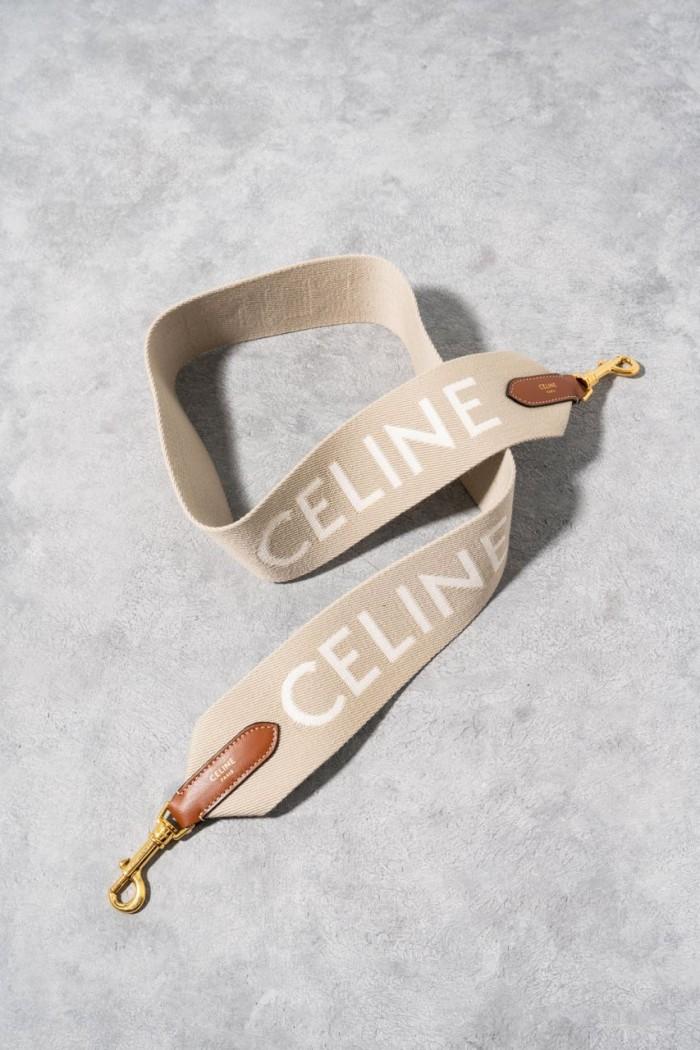 STRAP TAS CELINE LOGO LONG STRAP BEIGE - WHITE ORIGINAL
