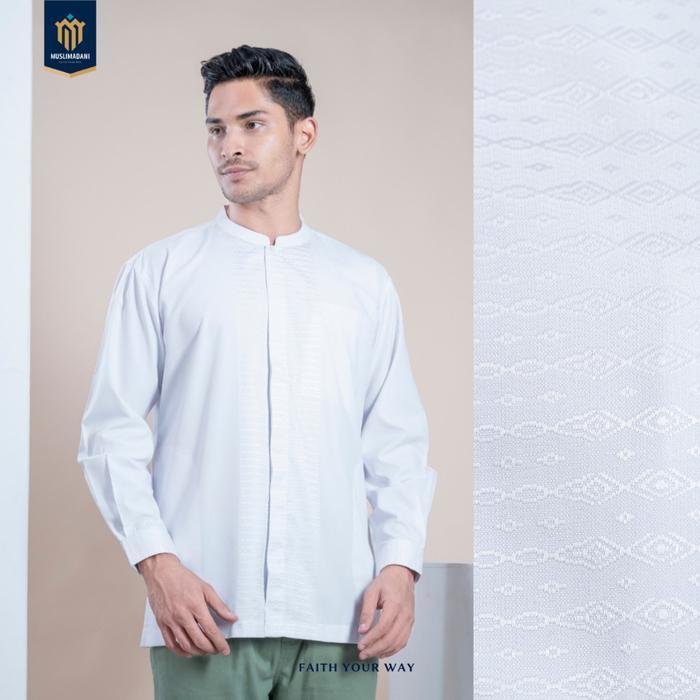PRODUK TERBARU MUSLIMADANI BAJU KOKO DEWASA SALEEM KEMKO LENGAN PANJANG BAJU KOKO PUTIH MUSLIM PRIA 