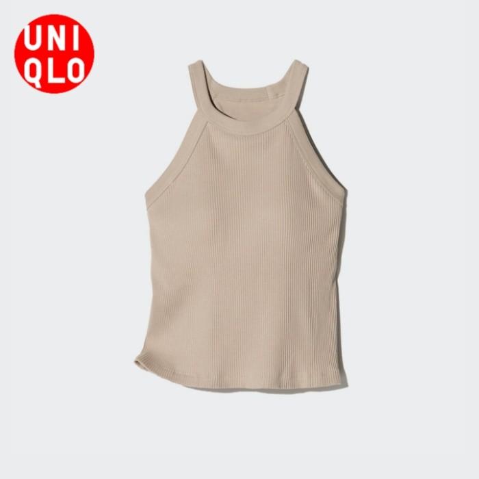 TANK TOP ATASAN BRA KERAH HALTER NECK TANPA LENGAN POLOS GARIS UNIQLO ORIGINAL JASTIP
