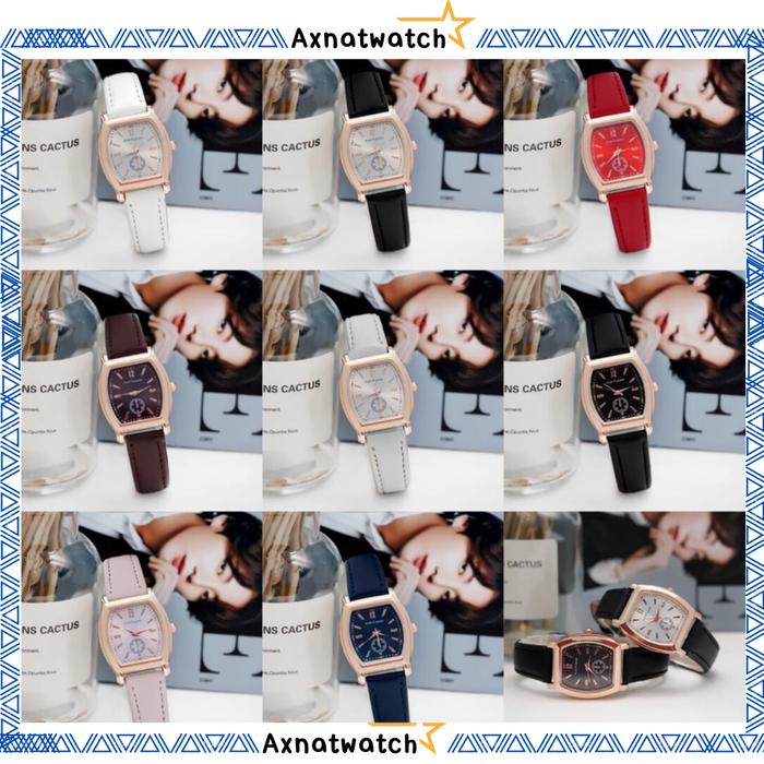 AXNAT Jam Tangan Quartz Strap Rubber PU Analog Casual Gaya Retro Wanita Segi Angka Watch Korean Fash