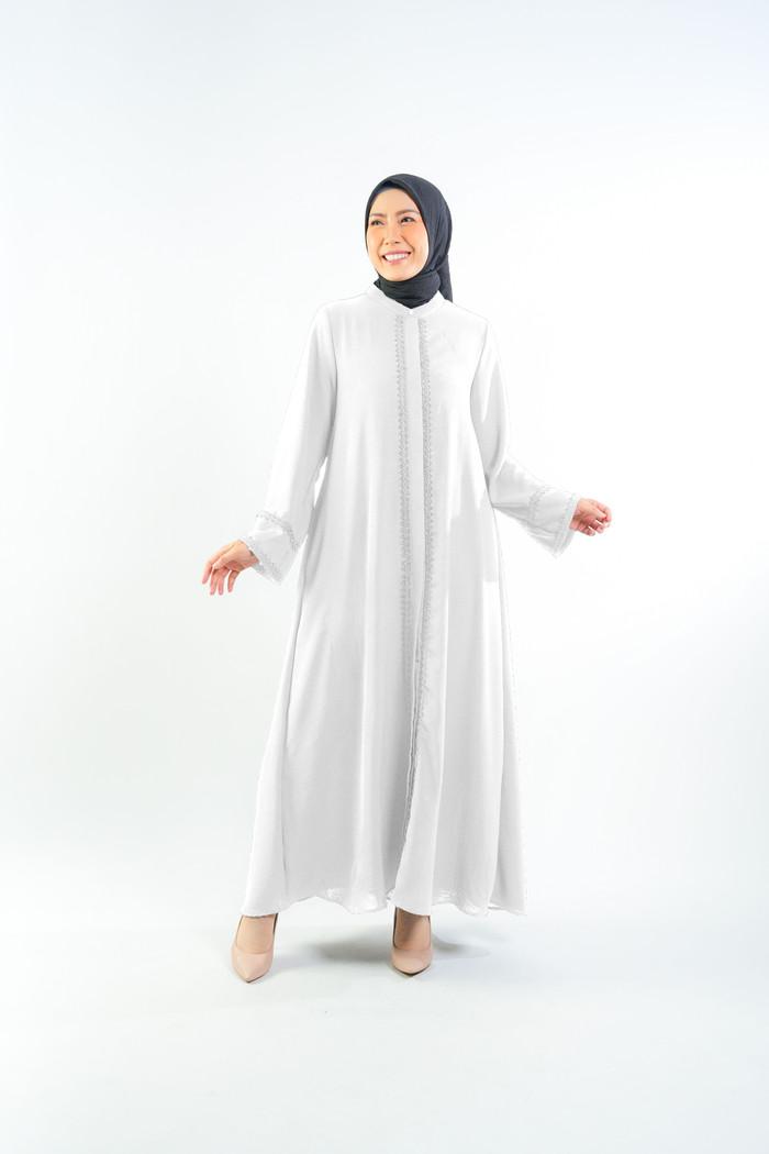 GAMIS ABAYA MECCA RENDA ELZATTA GAMIS WANITA DEWASA DRESS MUSLIM BAJU LENGAN PANJANG GAMIS PUTIH
