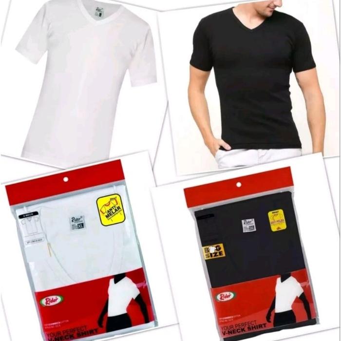 kaos oblong pria V neck RIDER-putih