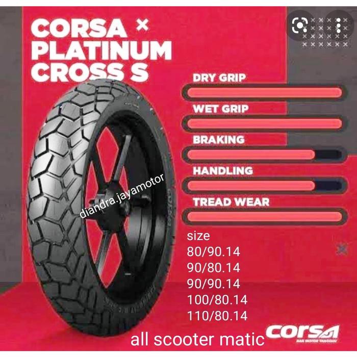 BAN CORSA INUM CROSS S SCOOTER MATIC ( 80/90 - 90/80 - 90/90 - 100/80 - 110/80 ) RING 14 TUBELESS FR