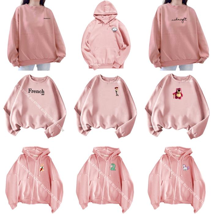 hoodie wanita pink switer cewek terbaru 2021 korea sweter korean style warna ping hodie wanita kekin