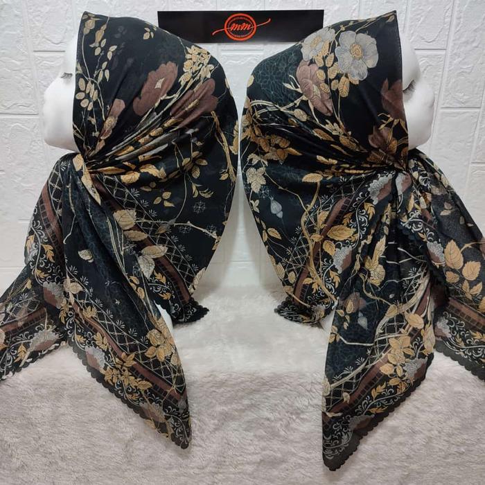 Hijab Segi Empat Deenay KW Motif FH Hitam