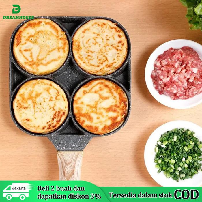 Produk 4 Lubang Panci Wajan Penggorengan cetakan Telur Pancake 3 & 4 Lubang Non Stick Wajan Teflon T