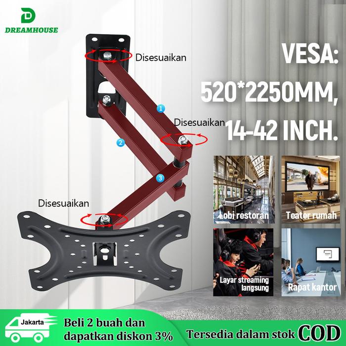 Produk Bracket TV LED LCD 32 40 43 24 21 29 17 14 Inch Dijamin Cocok 14 - 43 In 2 Arah Universal Bre