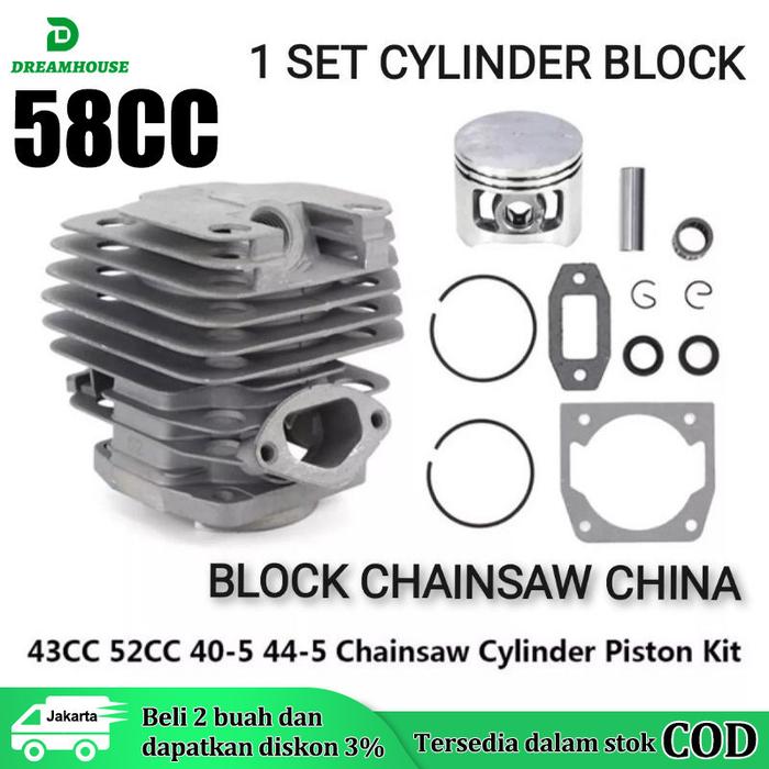 Produk 5800 Cylinder Block Assy Komplit Blok Chainsaw 58cc+paking kop diameter 45.2mm Chainsaw kompl