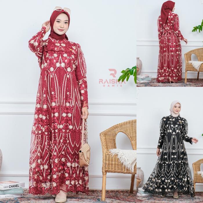 Promo Raisha-Adiba Gaun Kondangan Mewah, Dress Pesta Untuk Wanita Muslim Bahan Full Tile Bordir Brok