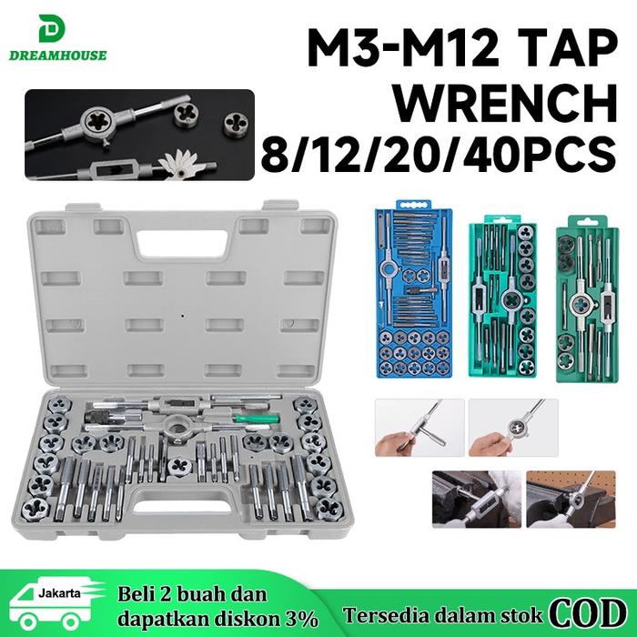 Produk 40Pcs Metric Tap Die Se Hand Tap Set Adjustable Hand tab Handtab Dies Set 40 Pcs Alat Snai da