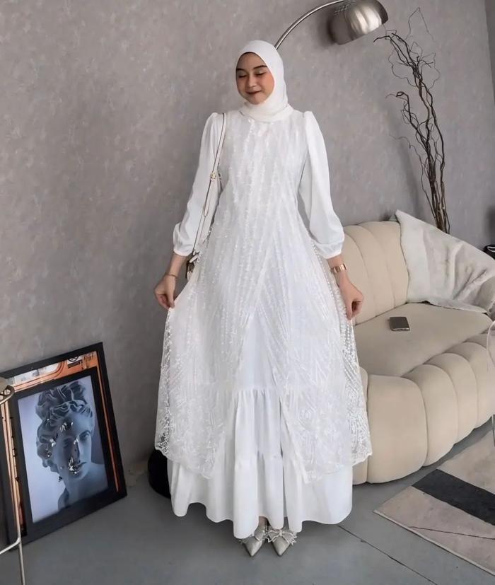 Terbaru!!! Fuji Dress Brukat Tille Akar Premium Gamis Pesta Wanita Mewah Terbaru 2024 Gaun Kondangan