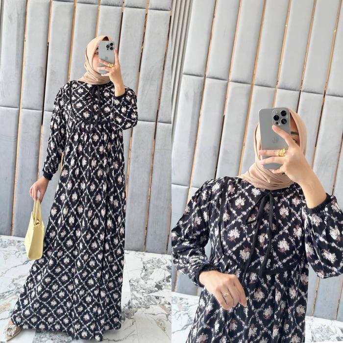 Terlaris Liztya Gamis Set Hijab Bergo Jersey Bahan Rayon Motif Premium Mosa Batik Ready