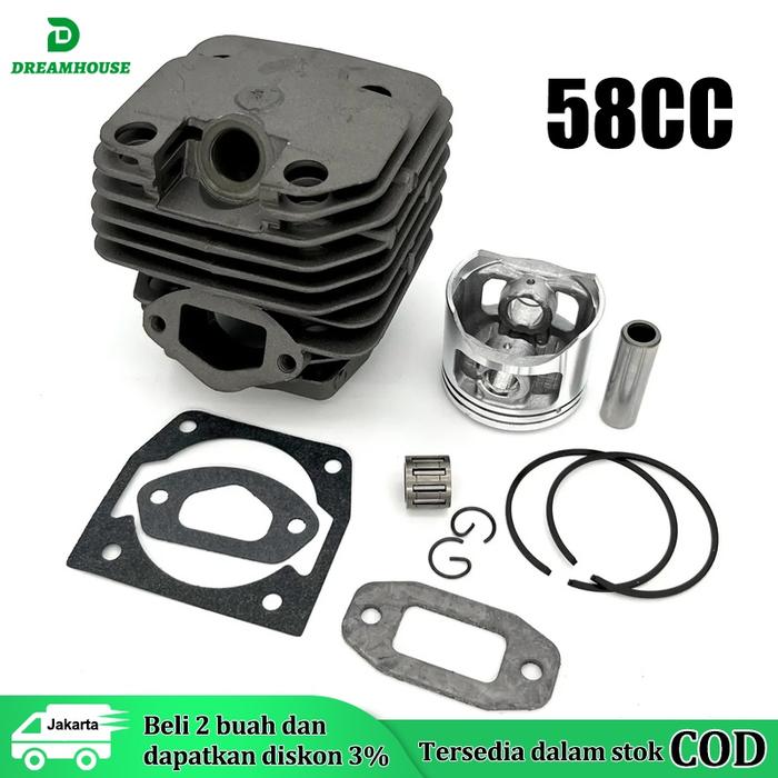 Produk Cylinder Block Assy Komplit Blok Chainsaw 58cc/52cc+paking kop diameter 45.2mm Chainsaw kompl