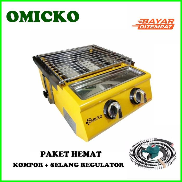 OMICKO 2 TUNGKU Kompor BBQ Grill Gas Panggangan Sosis Kompor 2 Tungku garansi