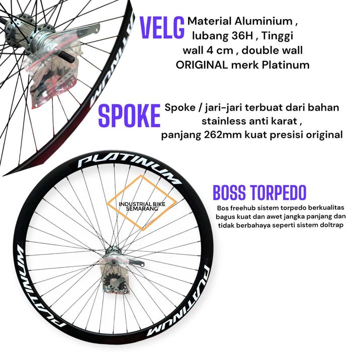 WHELSET 700c HTM Roda Velg Komplit Sepeda Fixie Wheel Set Torpedo Belakang Freehub