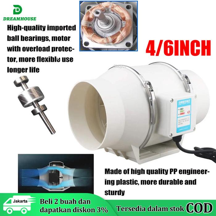 Produk 220V Blower Hisap Untuk Kamar Mandi / Dapur 4"6" Kipas Angin Buang Diam Ekstraktor Kipas Salu