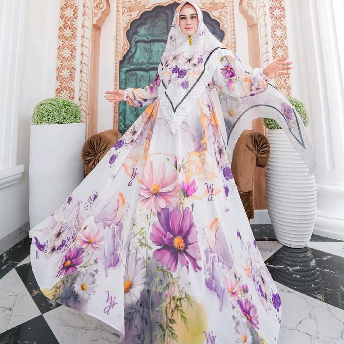 Sale Keenan Printing Gamis Pesta Syari Printing Set Khimar Ceruti Ready