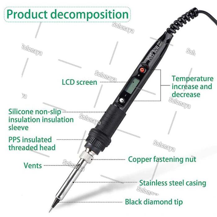 Solder Listrik 80 Watt Cepat Panas Digital LCD Screen 908S +5 PCS Mata Solder