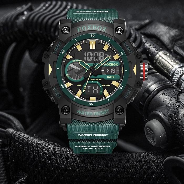 LIGE Sub Merek FOXBOX Jam Tangan Pria Digital Baru Tampilan Ganda Dial Besar Jam Tangan Silikon Berc