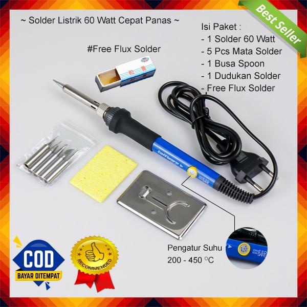 Solder Listrik 1 Set 60 Watt Komplit Murah Bagus Berkualitas Cepat Panas Taffware Iron Adjustable Te