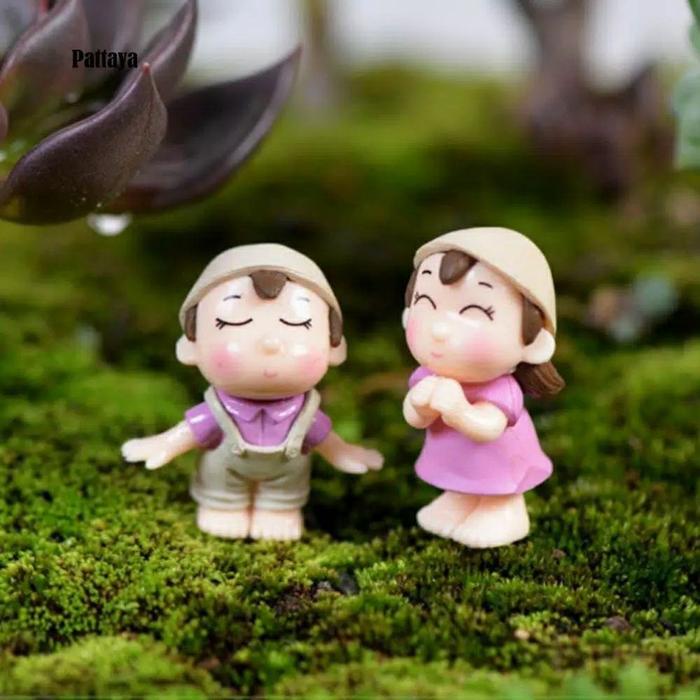 2pcs pajangan miniatur boneka resin couple pasangan poni
