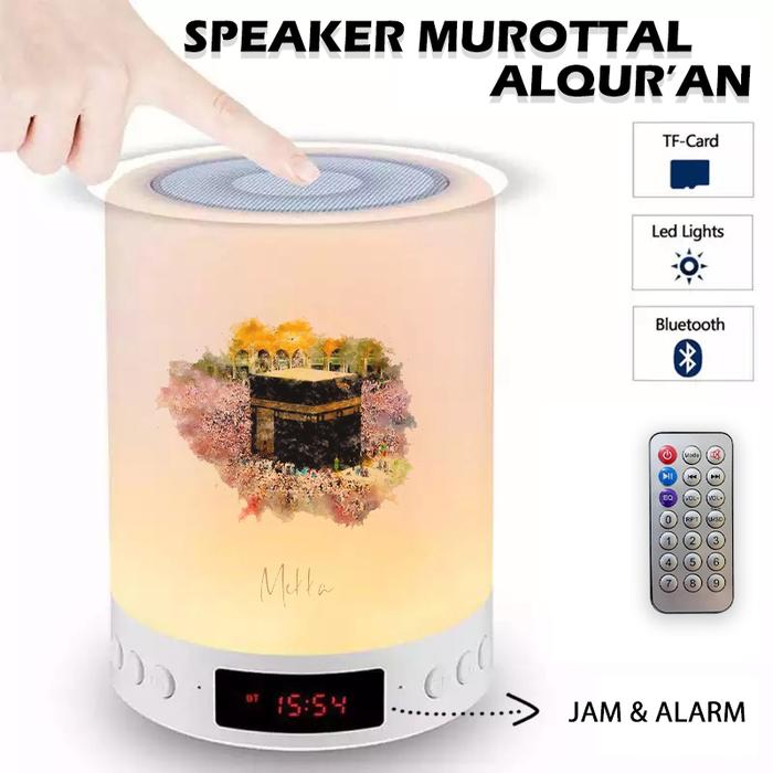 Speaker Murottal Alquran Led 30juz Remote Bluetooth Jam Alarm Lampu Tidur bisa custom nama dan photo