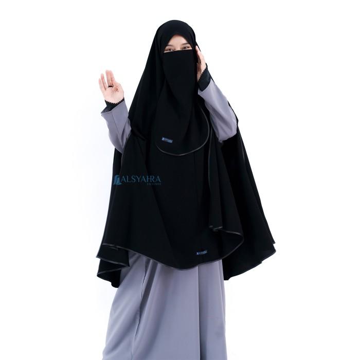 Set Khimar Handsplit Non Pet Cadar Tali Bisban Jetblack Alsyahra Terbatas