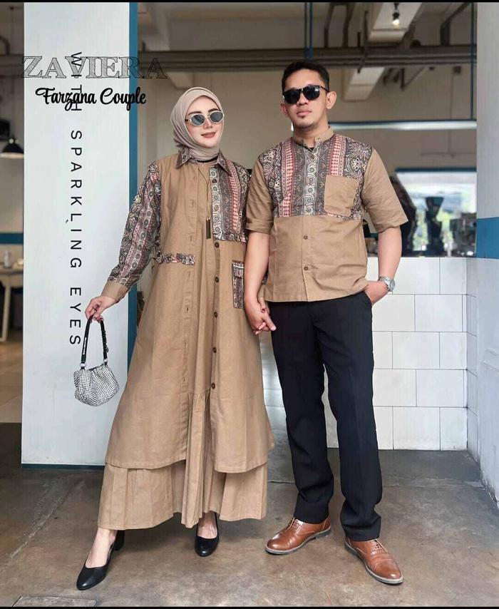 Set Couple Koko & Abaya Farzana by Zaviera/Atasan Baju Koko Cowok/Gamis Abaya Premium/Baju Couple Ko