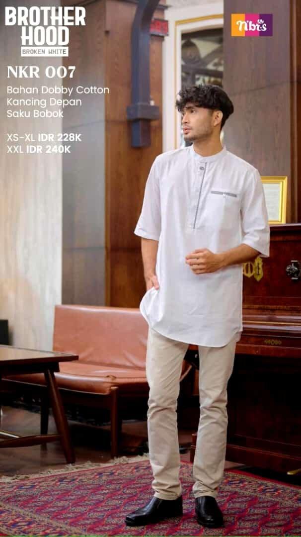 Koko Nibras NKR 007 Baju Koko Kurta NBRS Pria Dewasa Lengan Pendek 3/4 Bahan Katun Dobby Ukuran S M 