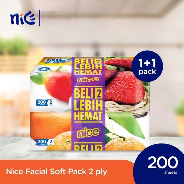 Tissue Nice Facial 200 Sheets 2 ply ( Buy 1 Get 1 Free ) / Tisu Wajah Soft Pack 200 sheet 200s