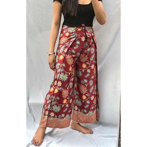 Terbaru Wrap pants satin | kulot satin motif batik |celana lilit samurai celana kapler Low Price