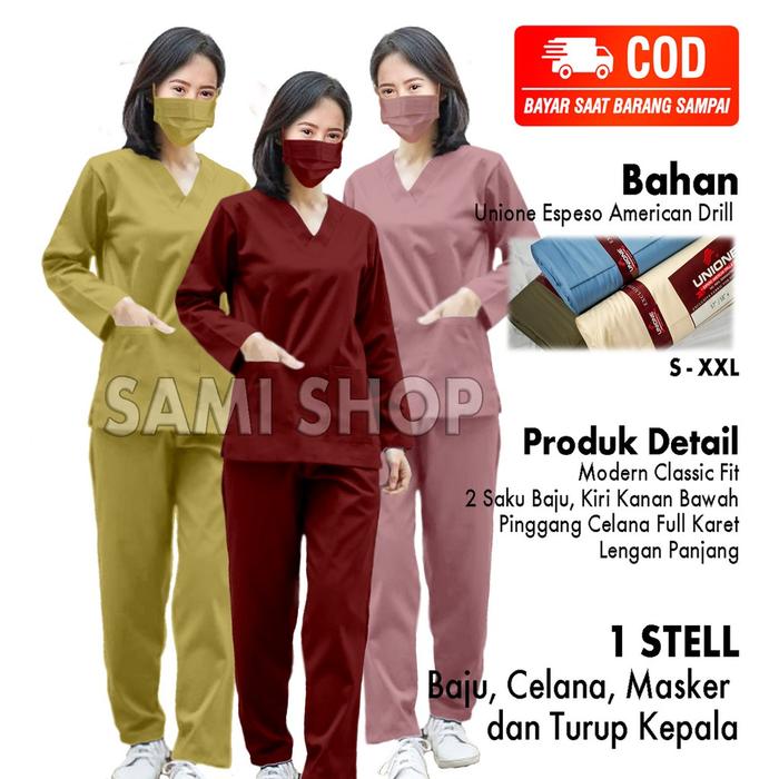 Doctor Scrub's Baju Ok Lengan Panjang Seragam Perawat Trust Wear Oka Jaga Scrub Medis Dokter