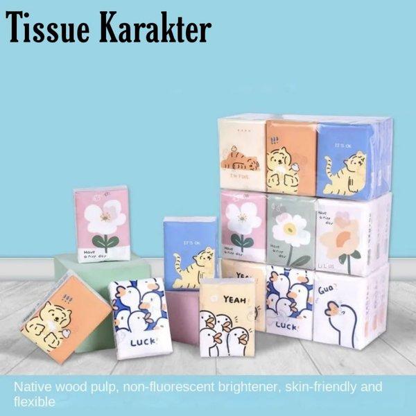 Tissue Mini Karakter Lucu isi 8 Lembar Tisu Kering Travel pack 3 Layer kemasan saku