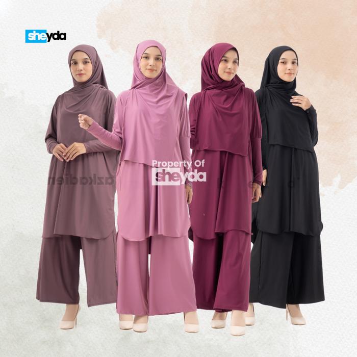 Set Syakiera Oneset Muslim Abaya 4 In 1 Panjang Perempuan Muslimah Tunik Setelan Baju Celana Kulot K