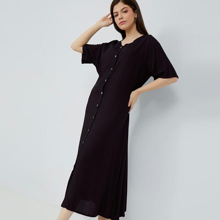 New Arrival Daster Dress Bali Mega Panjang Lengan Kancing Depan Full Busui Friendly Polos Kekinian (