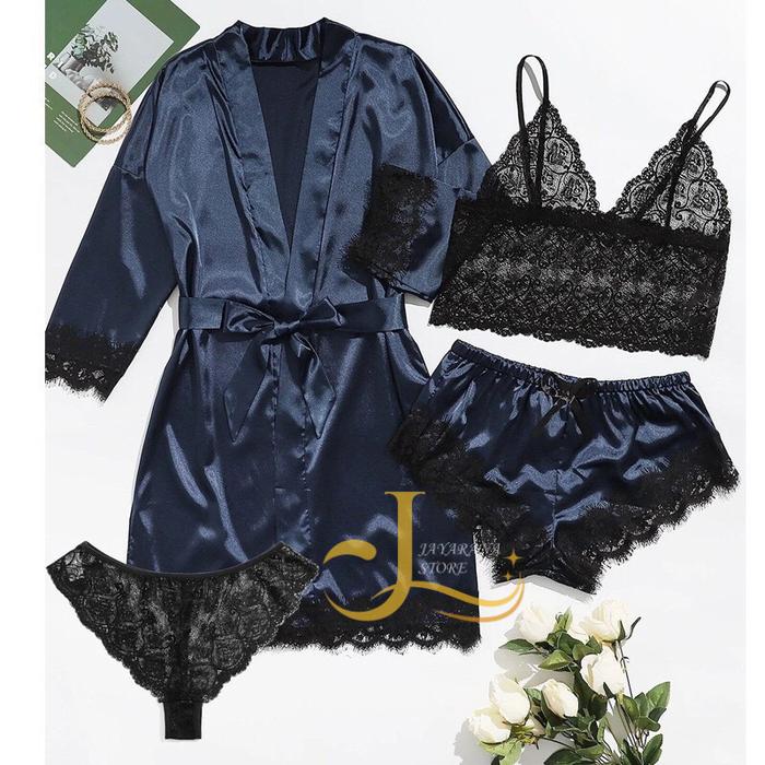 JS -  Lingerie Edition Full Set Kimono Include Bra CD Corak Lace Transparan Seksi Hot Addict Girl Er