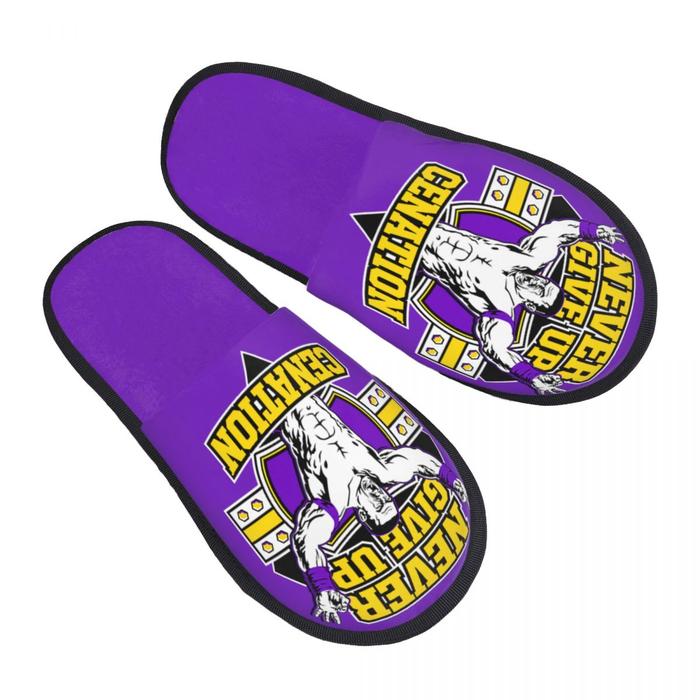 Custom WWE John Cena Memory Foam Slippers Women Cozy Warm Never Give Up House Slippers