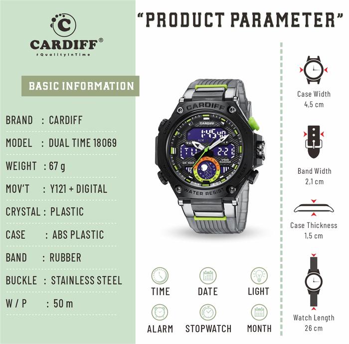 CARDIFF Dual TIme S 18069 Jam Tangan DIgital Analog Casual Pria Water