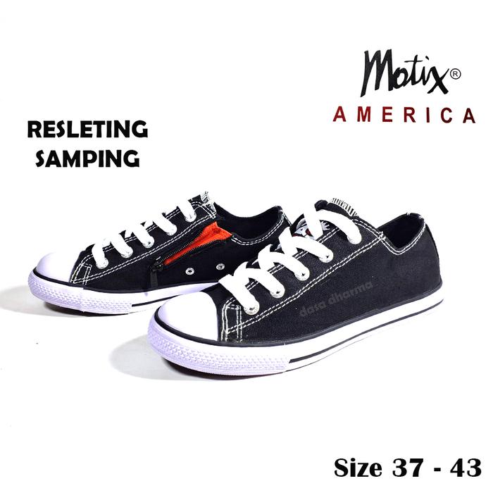 Sepatu Motix America Anak Sekolah SD SMP SMA Slim Low Hitam Putih Ukuran 37-43